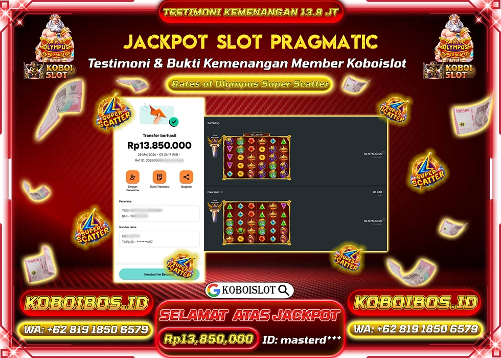 BUKTI KEMENANGAN SLOT GACOR GATES OF OLYMPUS SUPER SCATTER Rp13.850.000,- LUNAS